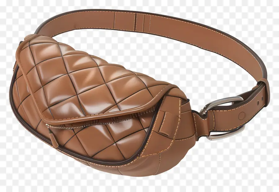 belt bag brown leather fanny pack chain link belt zippered compartments quilted leather