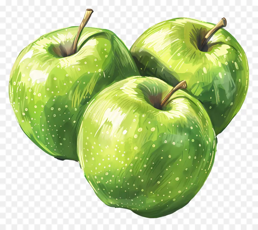 Granny Smith Äpfel grüne Äpfel Schwarz -Weiß -Illustration einzigartige Formen dunkle Flecken - Schwarz -Weiß -Illustration von drei Äpfeln