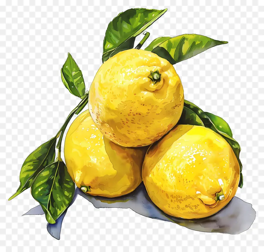 Zitronen Zitronenzitrusfruchtgrüne Blätter gesund - Drei Zitronen mit Blättern auf schwarzem Hintergrund