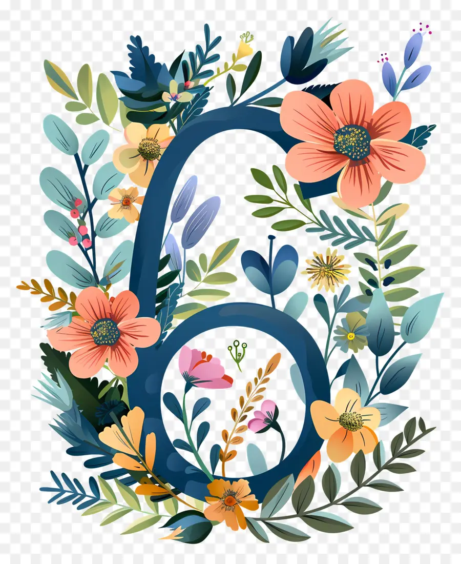 disegno floreale - Numero floreale sei in blu e bianco