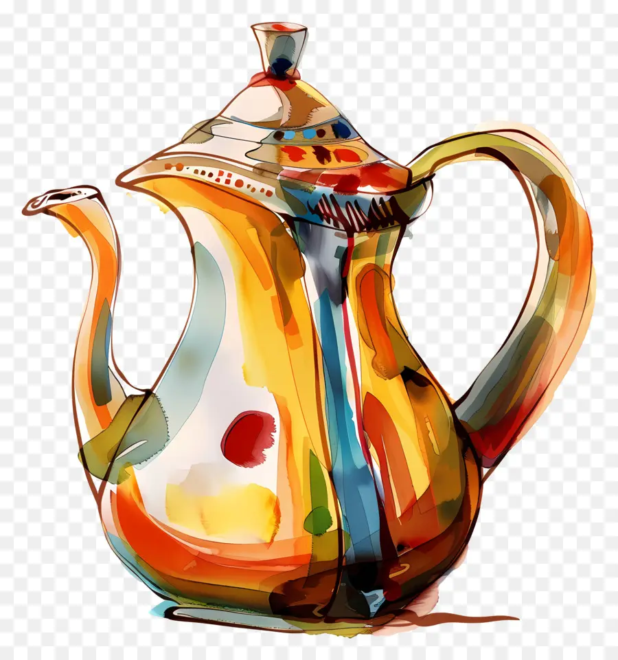 sơn trà trà nghệ thuật gốm sứ nghệ thuật - Bức tranh ấm trà đầy màu sắc trong khung cảnh trong nhà