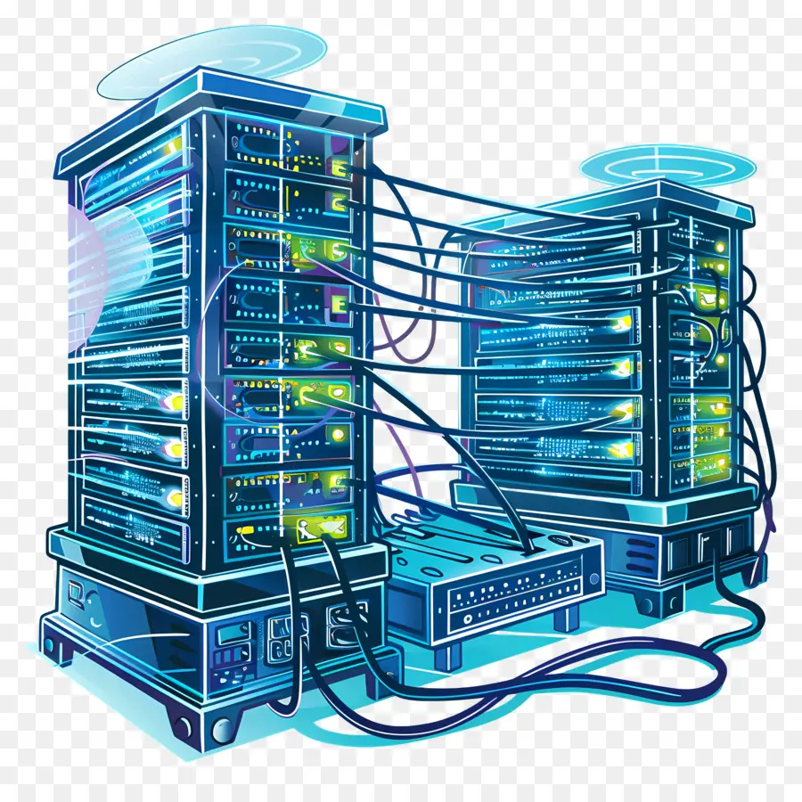 computer network server technology futuristic design neon lights lightning effects