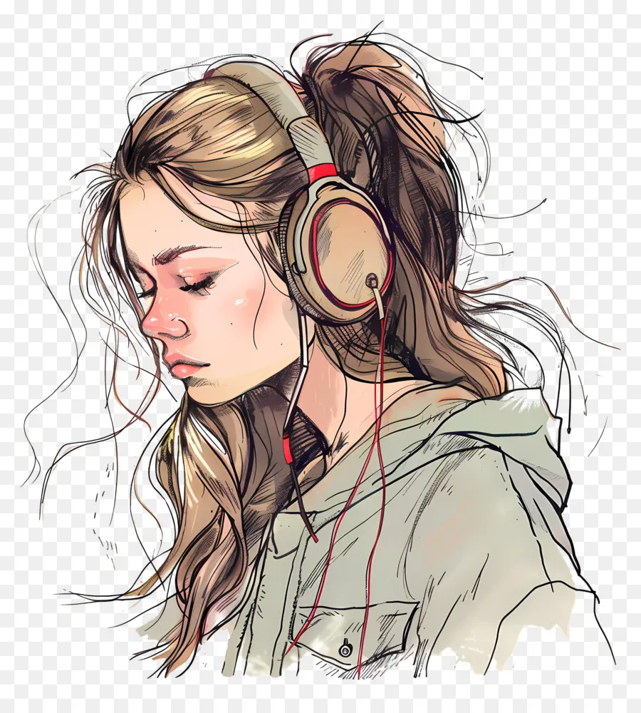 abstrakte Formen - Junge Frau mit Kopfhörern in der digitalen Skizze