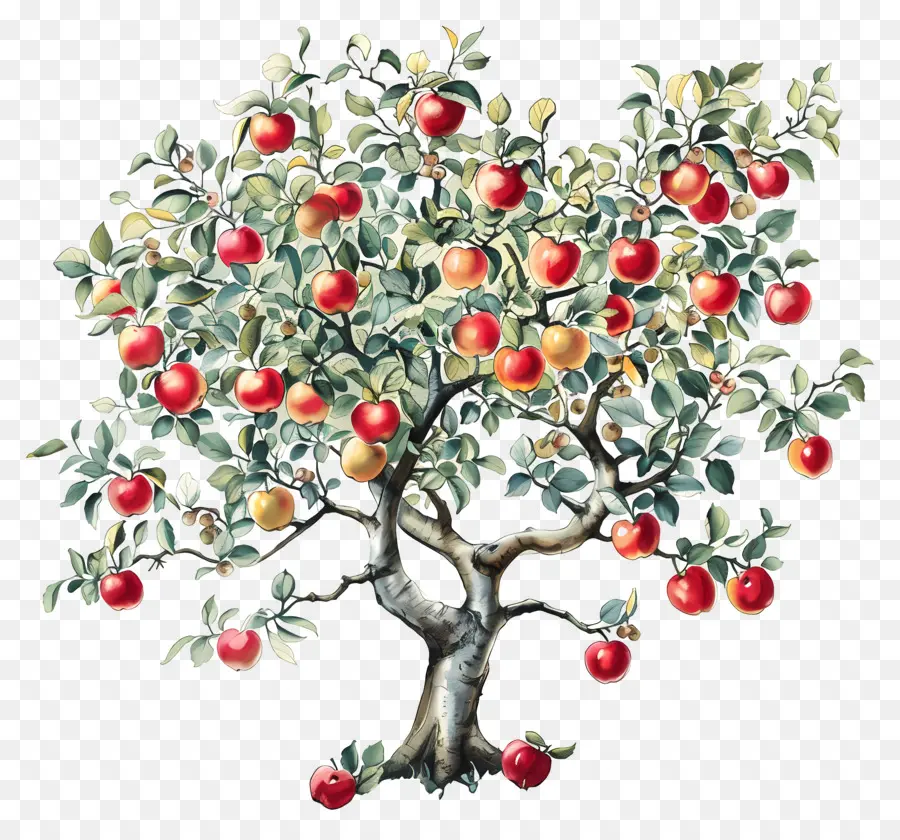 Apfelbaum - Apfelbaum blüht mit reifen Äpfeln