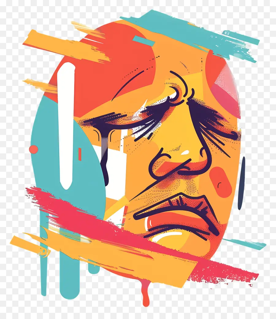 weinende Gesichtsgesichtsmalerei künstlerisches Porträt Buntes Kunstwerk abstrakte Malerei - Buntes Gesichtsgemälde mit Farbspritzen