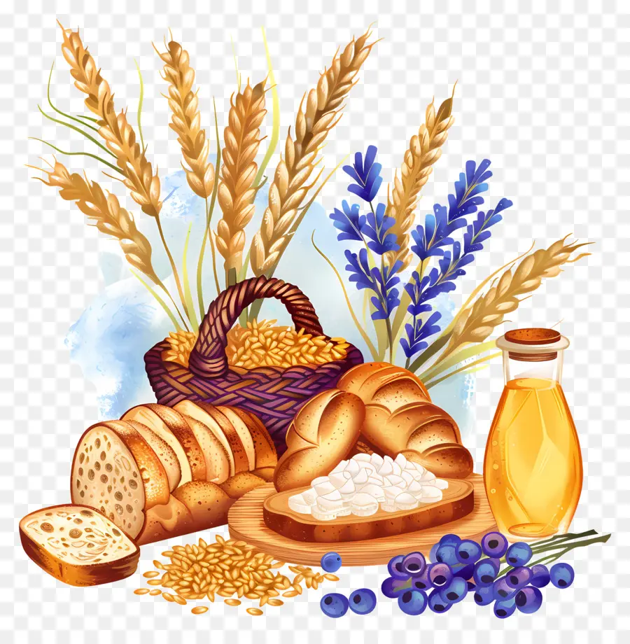 Weizen - Vielfalt von Körnern, Brot, Früchten, Honig, Pflanzen