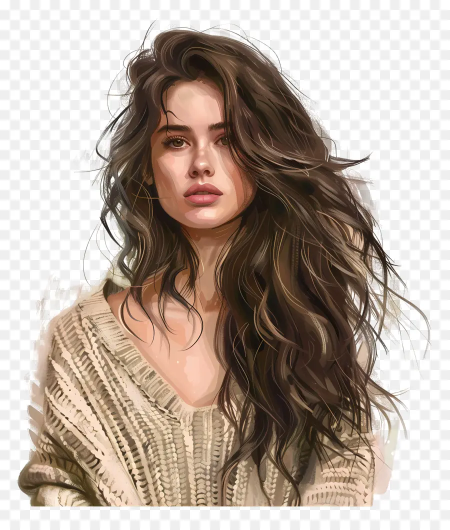 Selena Gomez schöne Frau malt lange Haare wellige Haare - Schöne junge Frau mit langen braunen Haaren