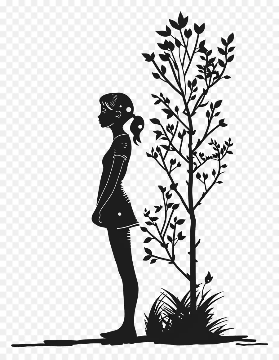 girl silhouette woman tree branches black dress