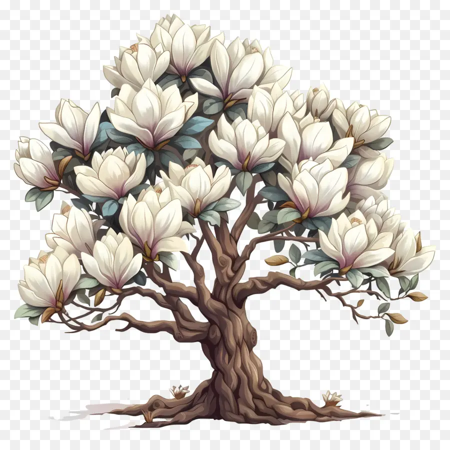 albero di magnolia - Grande albero con fiori bianchi, atmosfera serena