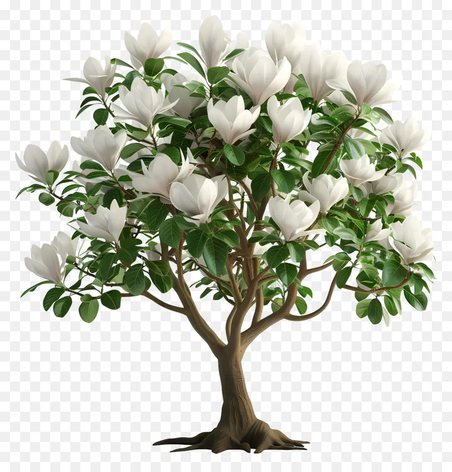 Magnolienbaum - Großer weißer blühender Baum in Gartenumgebung