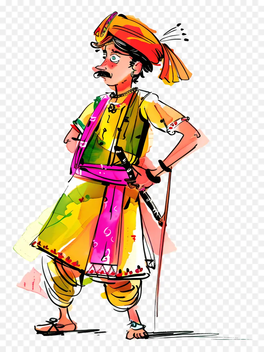 Gudi Padwa - Farbenfroher Mann im traditionellen Kleid grinsen schelmisch