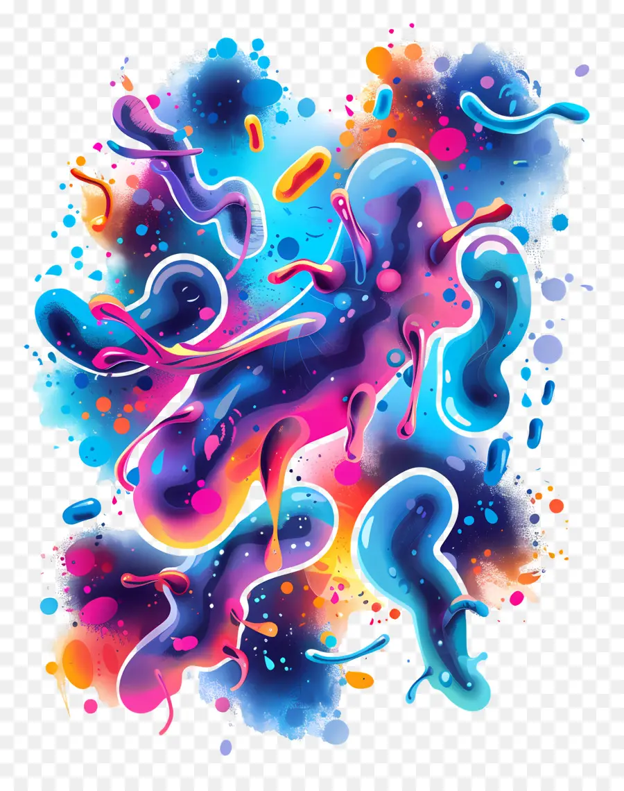 Bakterium Aquarellkunst farbenfrohe Illustration abstrakte Figuren Farbe Splatters - Farbenfrohe Aquarellfigur auf gespritztem Hintergrund