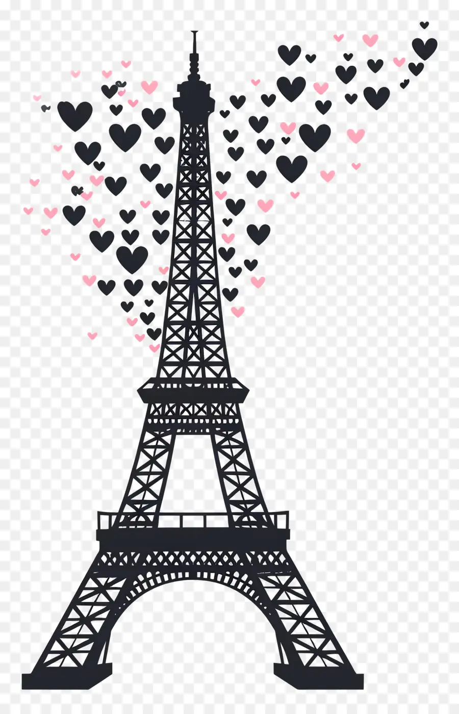 torre eiffel - Silhouette della torre Eiffel con cuori volanti che simboleggiano l'amore