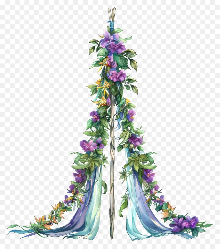 chi nhánh cây - Vòng hoa màu nước với trọng tâm vương miện tua