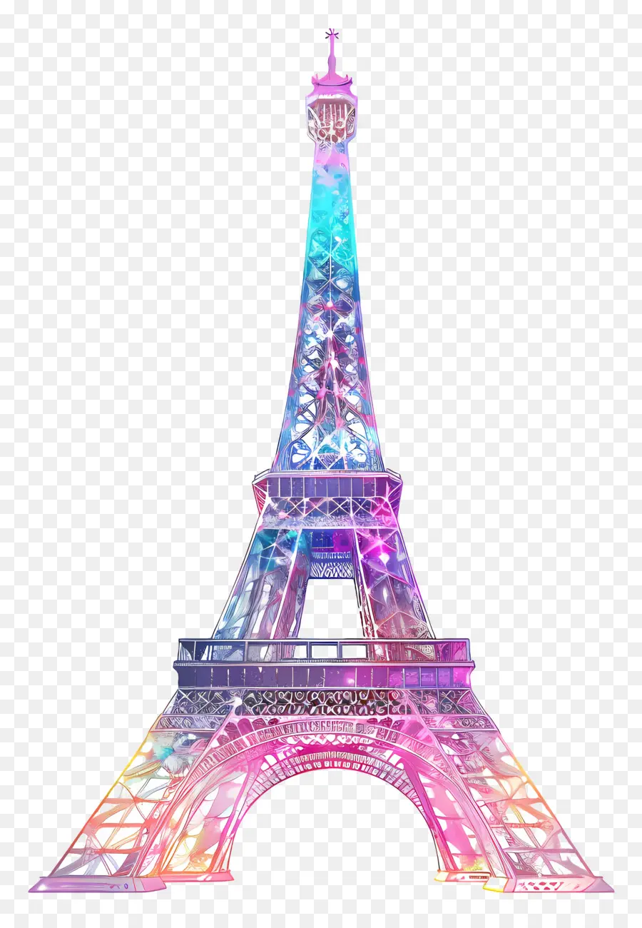 tháp eiffel - Tháp Eiffel đầy màu sắc được bao quanh bởi cây