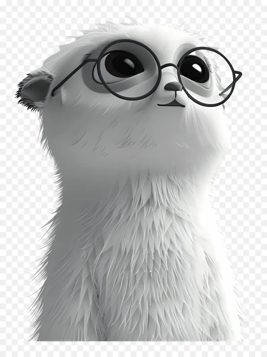 Brille - Weißes flauschiges Tier mit Brille, ausdrucksstarke Augen