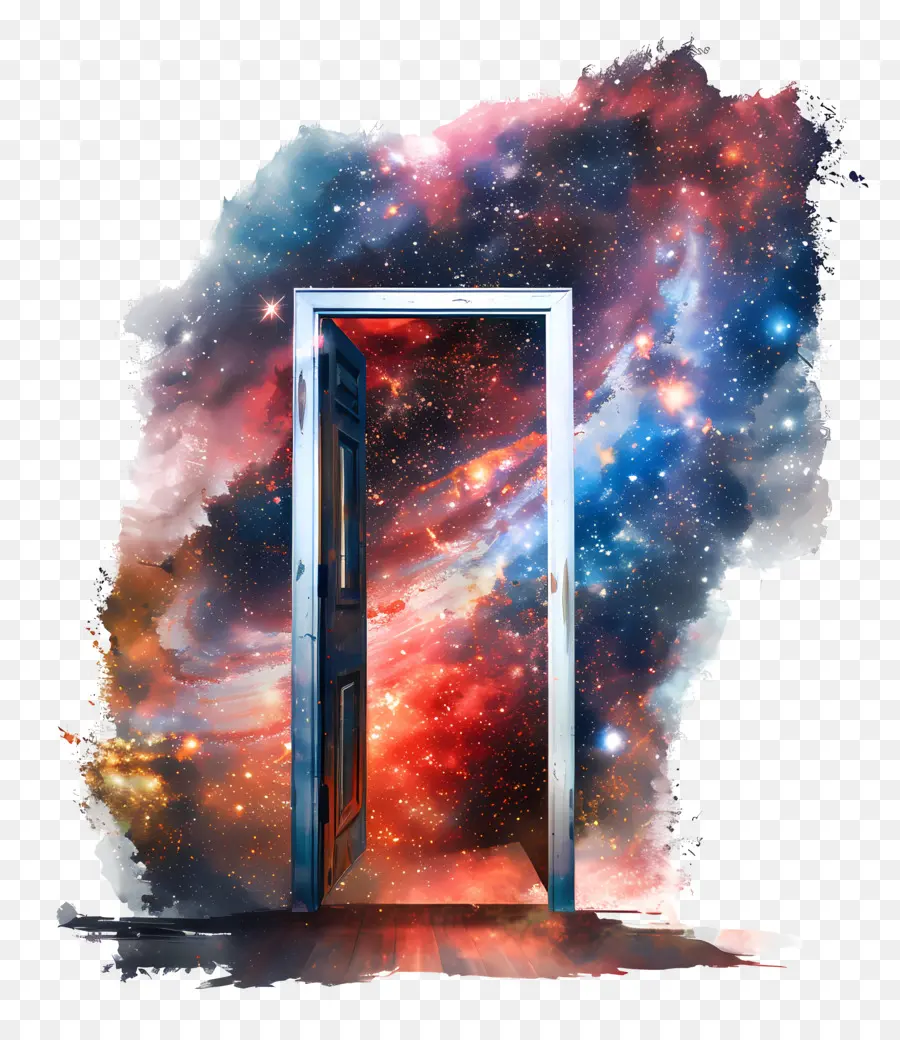 Tür Galaxy Nebula Stars träumartig - Farbenfroher Nebel, offene Tür, traumhafte Atmosphäre