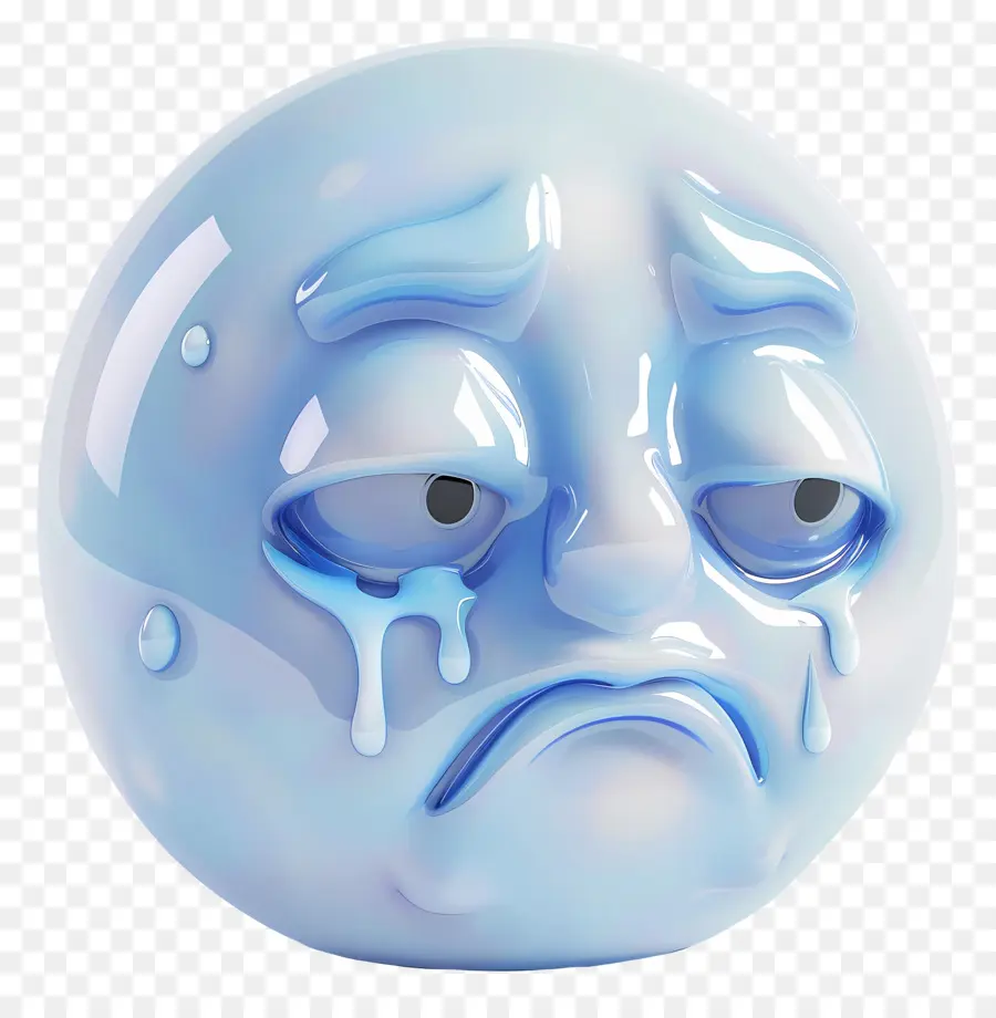 weinende Gesicht Traurigkeit reißt bedrücker blauer Ball - Blauer Weinenkugel mit glatter Textur, verzweifelt