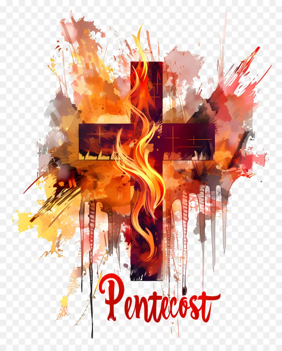 Pfingstfeuerkreuz flammen dunkel - Dunkler, bedrohliches flammendes Kreuz im Stadtbild