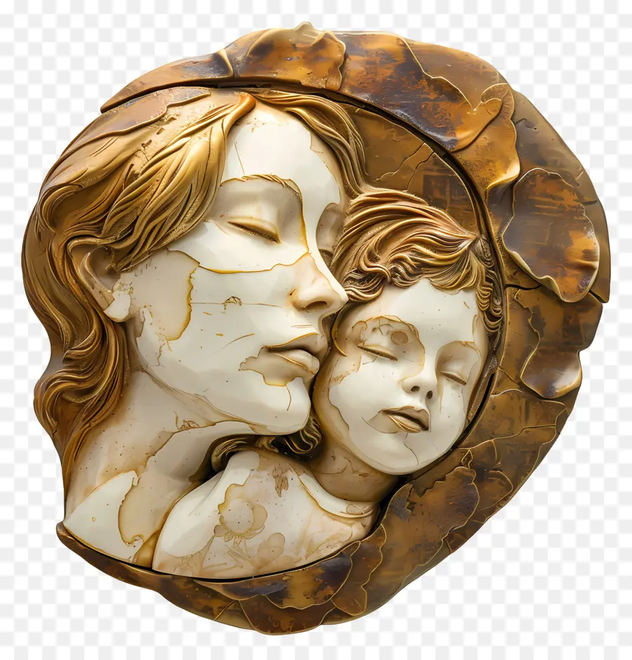 kostbare Skulptur Frau Kind Glück - Antike Elfenbeinskulptur von Mutter und Kind