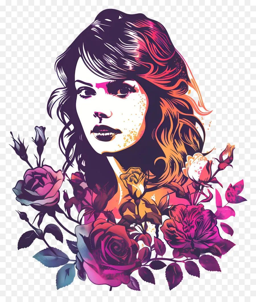 Decal Taylor Swift Silhouette Woman tóc xoăn tóc đen sắp xếp hoa - Người phụ nữ sắp xếp hoa đầy màu sắc với ánh sáng mơ mộng