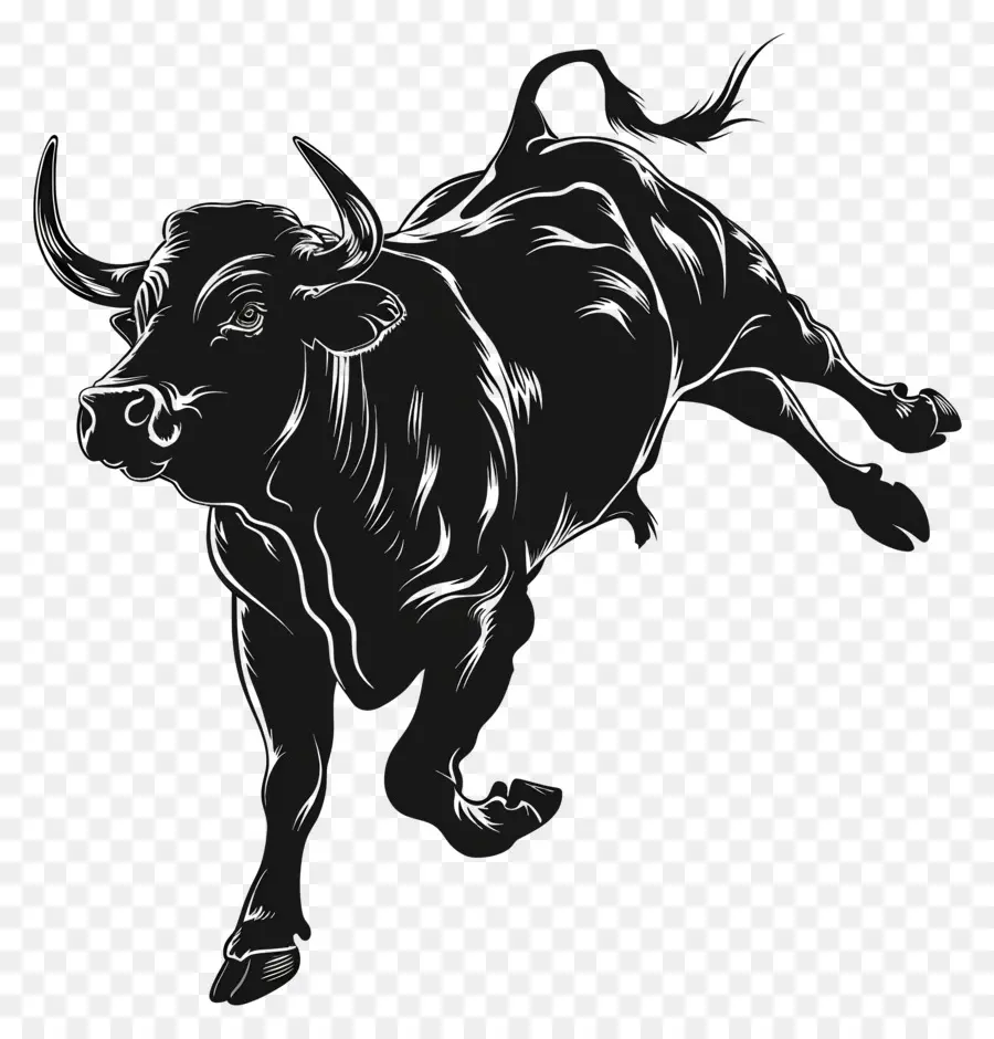 Hình bóng Bull Silhouette Bull Black and White Silhouette chạy - Hình bóng Bull Bull chạy vào giữa không trung