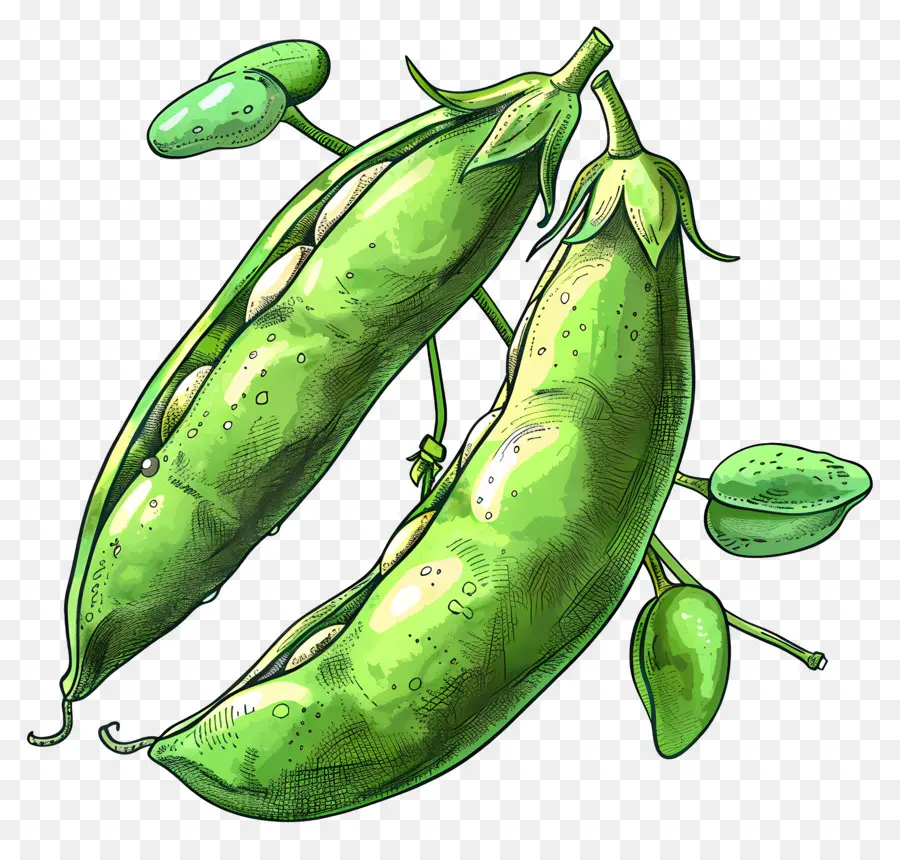 baccelli di piselli di fagioli larghi verdure di ramo di piselli verdi - Baccelli di piselli sul ramo con piselli verdi