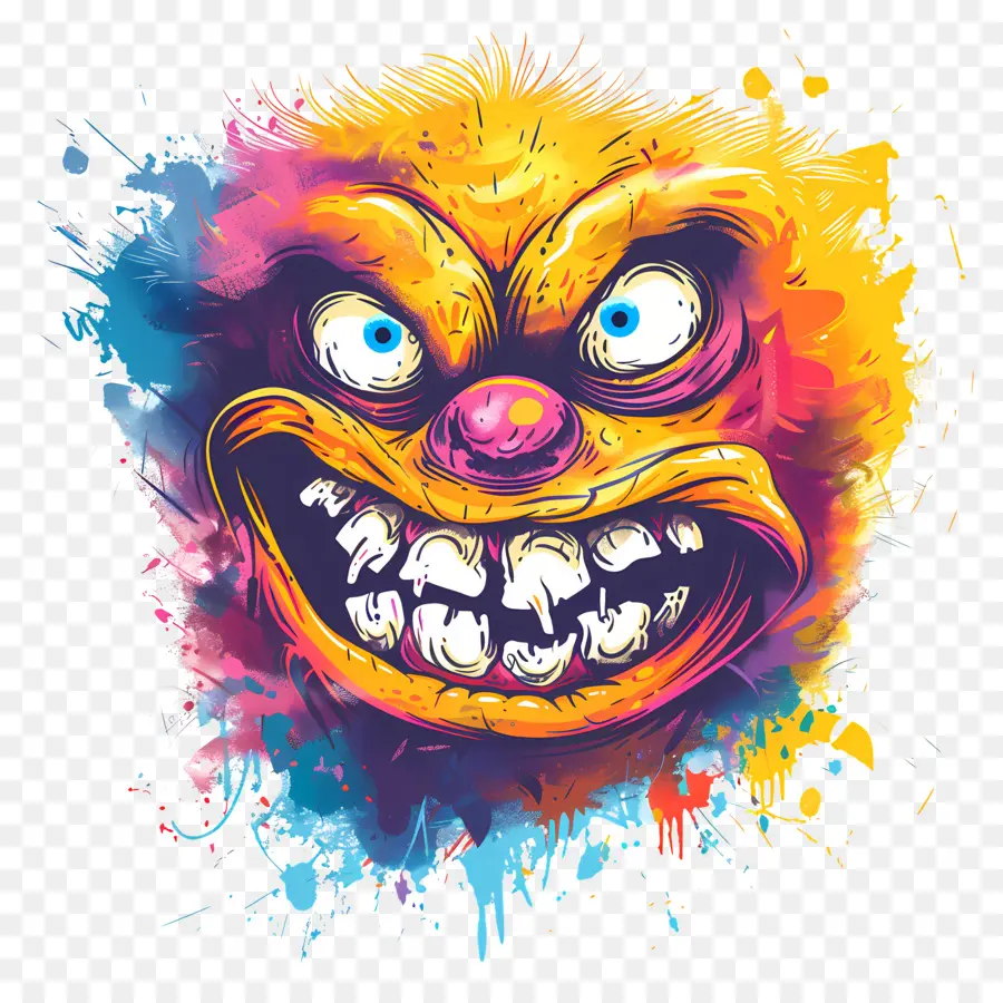 troll Gesicht - Buntes, detailliertes Cartoon -Monster mit scharfen Zähnen