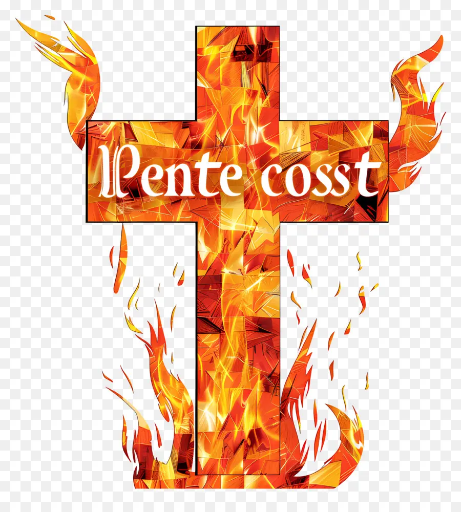 le fiamme di pentecoste attraversano il fuoco religioso - Croce fiammeggiante con 