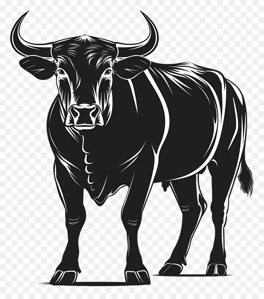 Silhouette Silhouette Silhouette Silcular - Hình bóng của con bò mạnh, cơ bắp với sừng