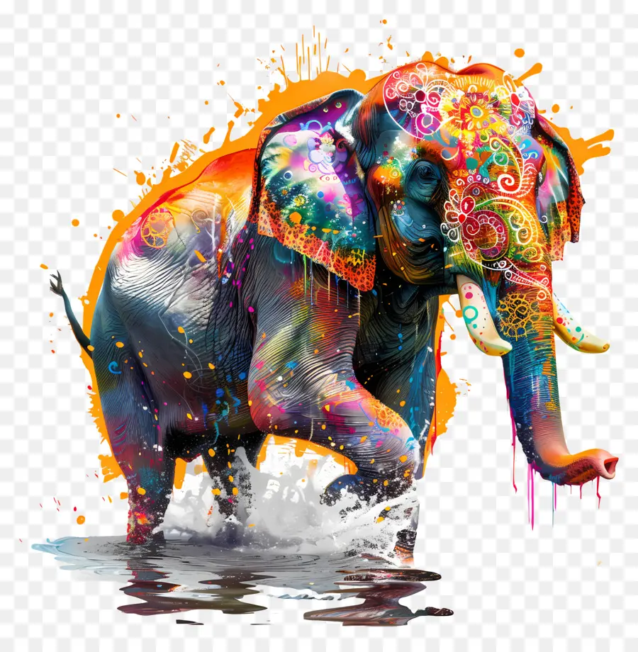 elefante - Elefante colorato che si tocca di vernice in piedi in acqua
