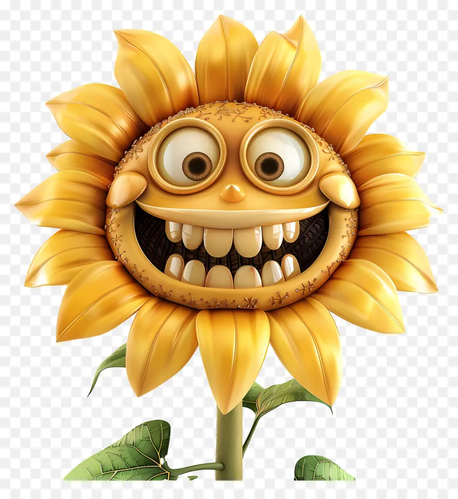 Sonnenblume - Lächelnde Sonnenblume mit Zähnen auf schwarzem Hintergrund