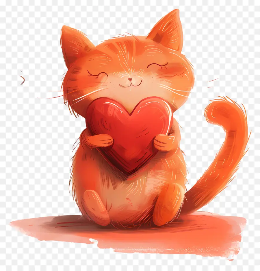 Cat carino carino gatto arancione gatto cuore amore - Orange Cat che tiene il cuore, espressione del contenuto
