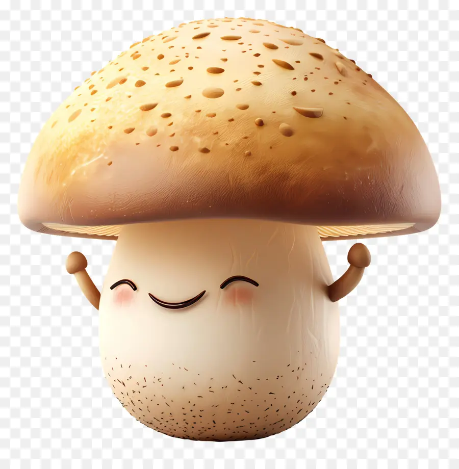 3D -Cartoon -Gemüse -Cartoon -Pilzpilze lächelnde Pilzpilz -Pilz Charakter Pilz mit Armen - Cartoon lächelnd Pilz mit erhöhten Armen