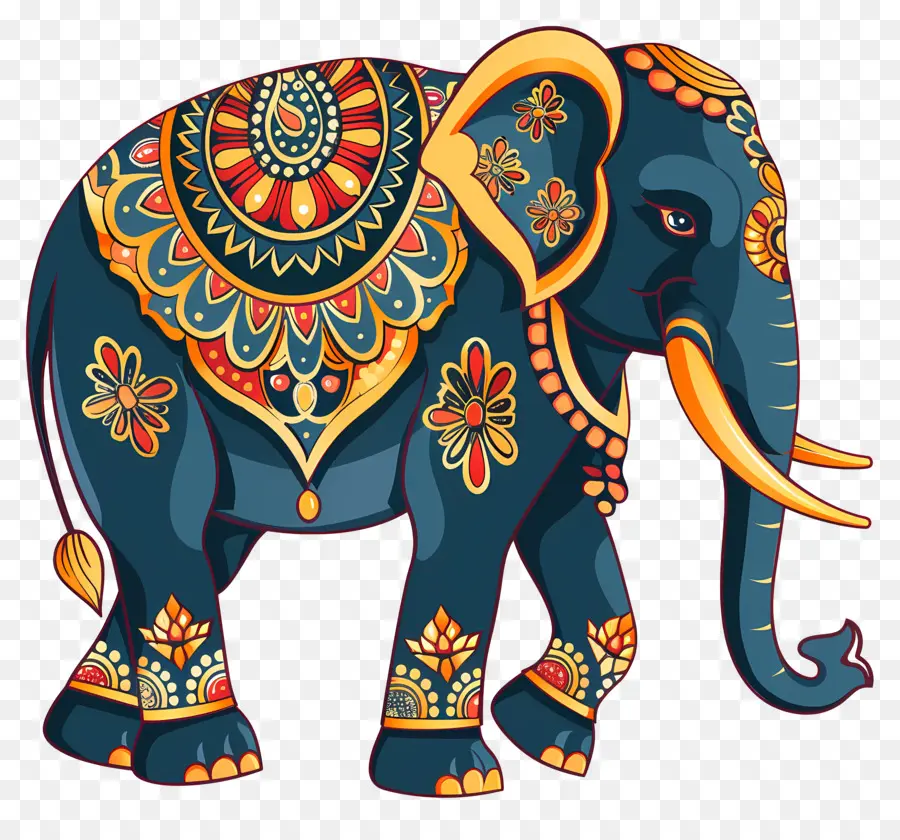 Elefant - Reich verzierter, dekorativer Elefant mit farbenfrohen Mustern