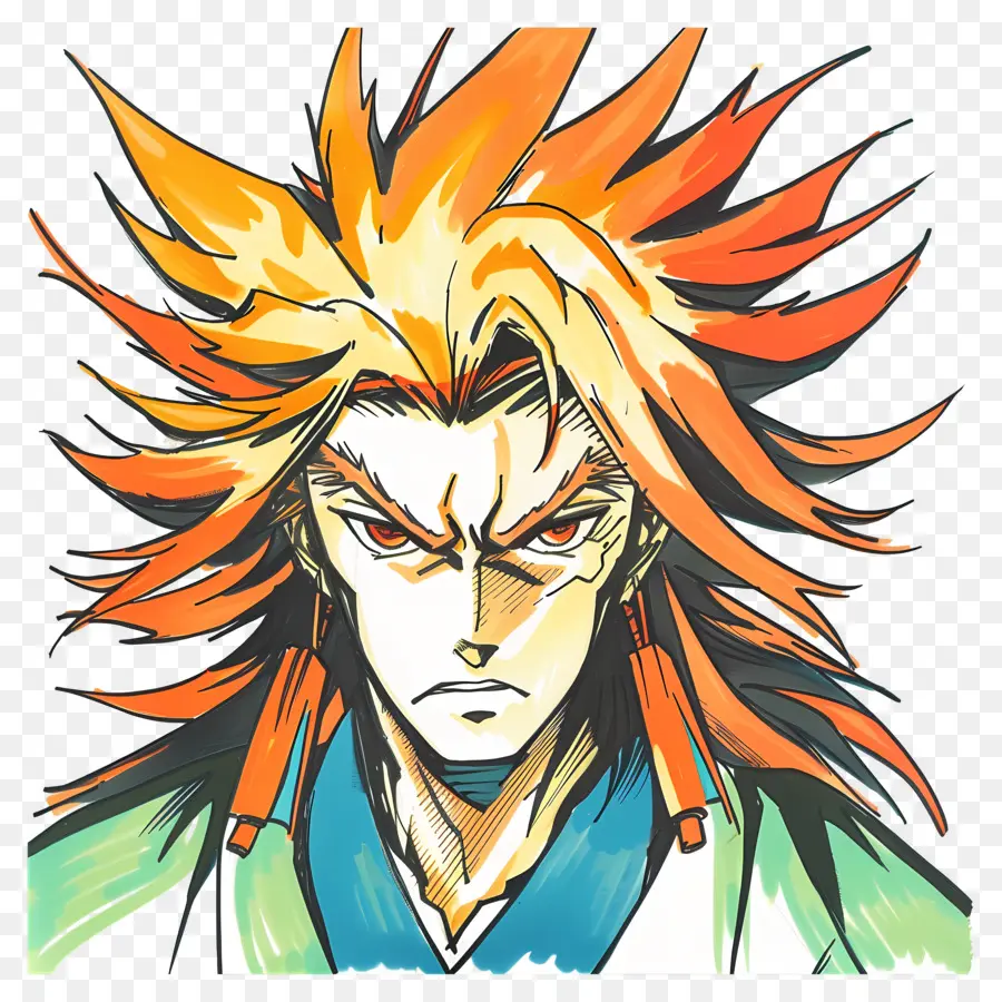 rengoku anime character long hair flame hairstyle traditional japanese costume