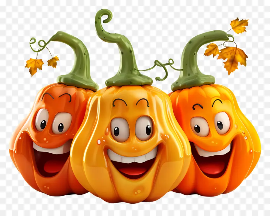 Orange - Drei lächelnde Kürbisse in Herbstfarben