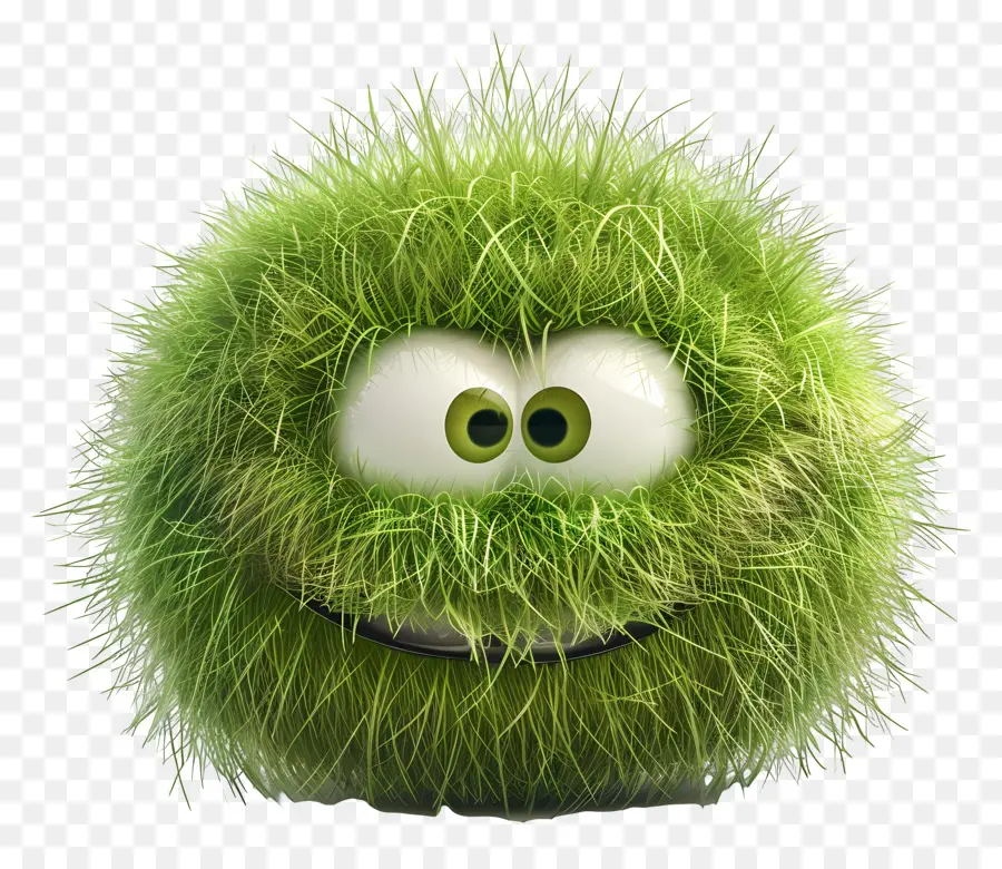 Cartoon 3D Fuzzy Fuzzy Furry Creature Big Eyes Great Dente Playful - Creatura verde amichevole con grandi occhi, espressione felice