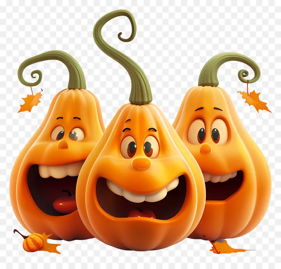 Halloween - zucche sorridenti con facce intagliate e foglia