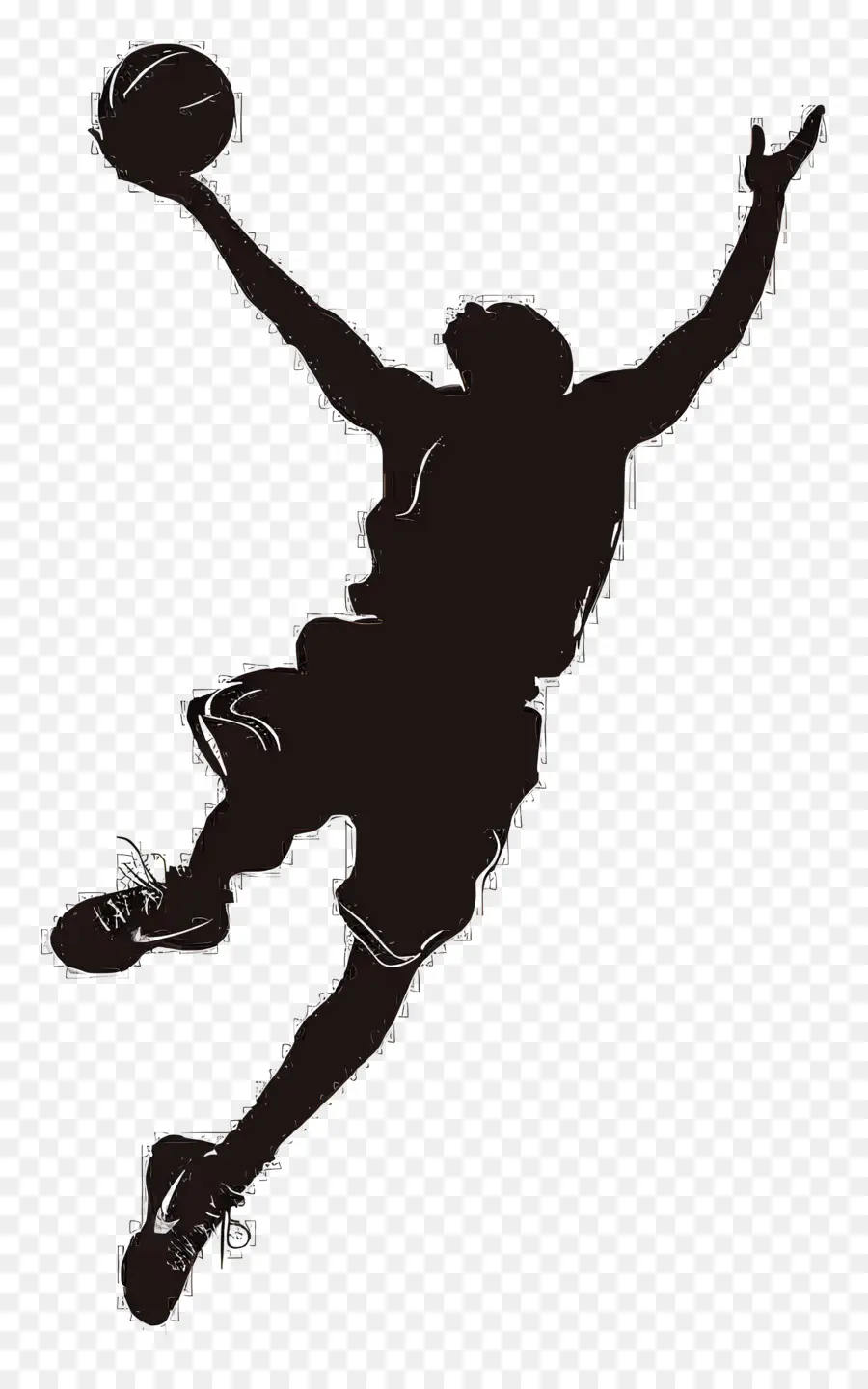 Basketball-Silhouette Silhouette-Person mitten in der Luft - Silhouette der Person, die mitten in der Luft streckt