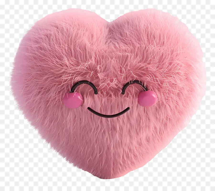 Fumetto 3d fuzzy sfuggito di peluche a forma di cuore rosa sorridente - Animale di peluche a forma di cuore rosa con sorriso