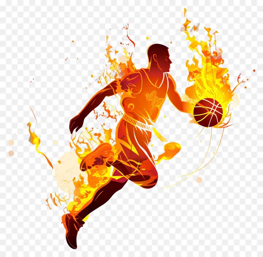 Basketball Silhouette Basketball Athlete Running Competition - Uomo che corre con il basket circondato da fiamme