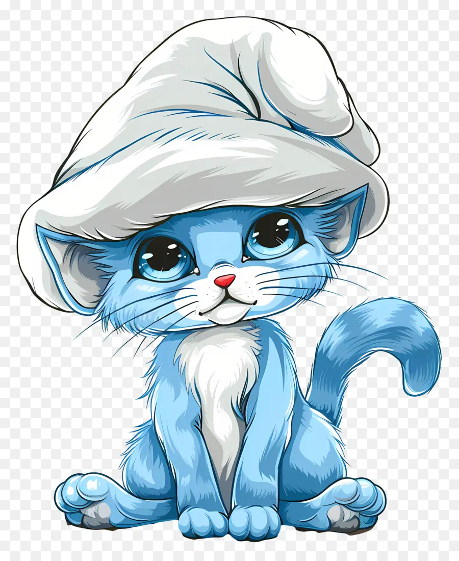 Smurf Cat Blue Kitten Mũ trắng động vật dễ thương - Màu xanh mèo con trong mũ trắng, nhắm mắt
