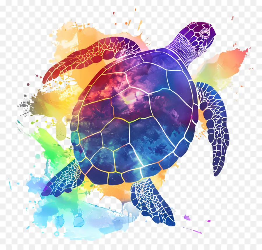Turtale Silhouette Vernice tartaruga Nuoto colorato - Tartaruga colorata in estasi di pittura ad acquerello astratto