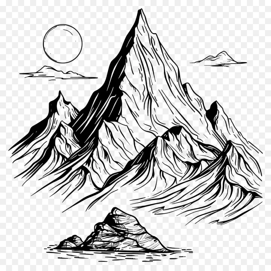 Mountain Silhouette Mountain Landschaft Natur Scape - Schwarz -Weiß -Zeichnung von Bergen