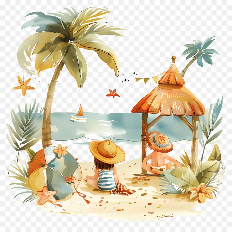 palme - Scena della spiaggia tropicale con gazebo e stagno