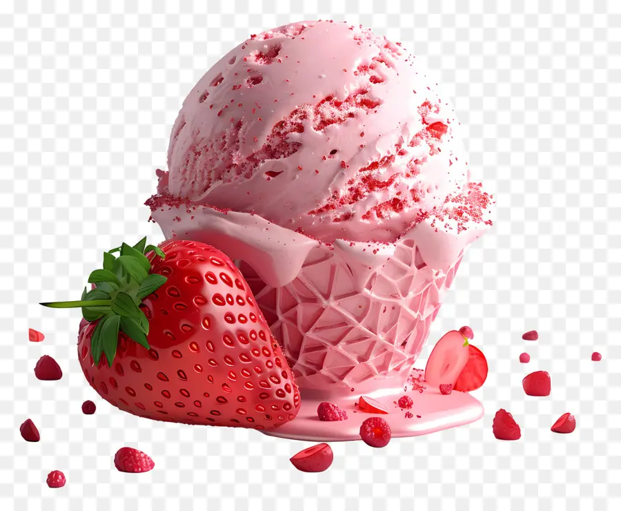 Erdbeer -Eis Erdbeeren Fruchtdessertrot - Rote Erdbeeren mit weißen Streifen auf schwarzem Hintergrund