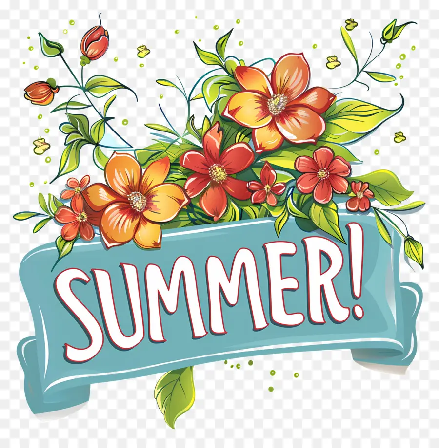 Sommersummer Blumen Banner bunt - Buntes Sommerbanner mit verschiedenen Blumen