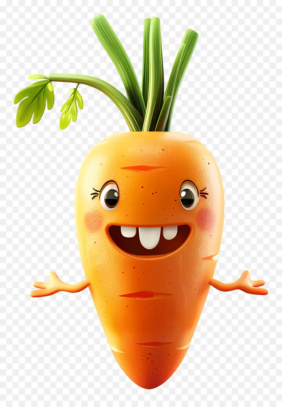 3D -Cartoon Gemüse Cartoon Karotte süßes lächelndes grünes Hemd - Happy Cartoon Karotte mit grünem Hemd, die Karotten hält