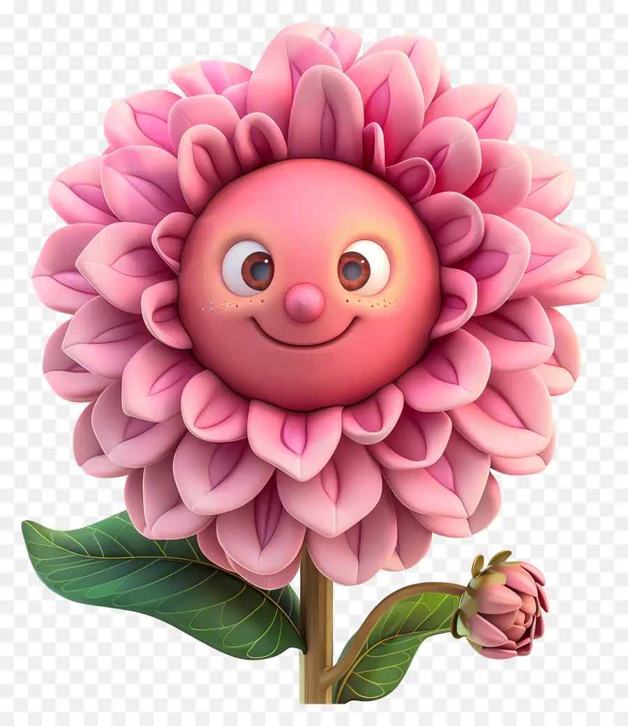 Fiori da cartone animato 3D Flower Pink Petals Face - Faccia di fiori rosa con occhi chiusi